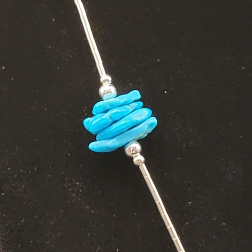 Sleeping Beauty Turquoise Liquid Silver Necklace 925 Sterling Southwestern Boho - Picture 4 of 8